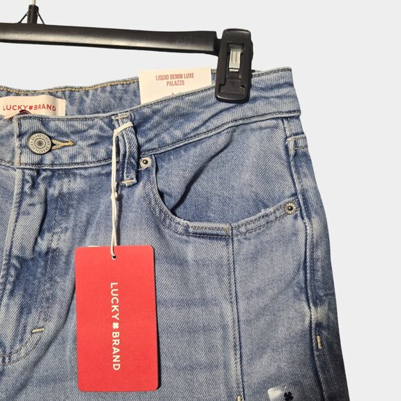 Lucky Brand Wide Leg Liquid Denim Luxe Palazzo Jeans in River 30 Capsule NWT - Picture 3 of 12